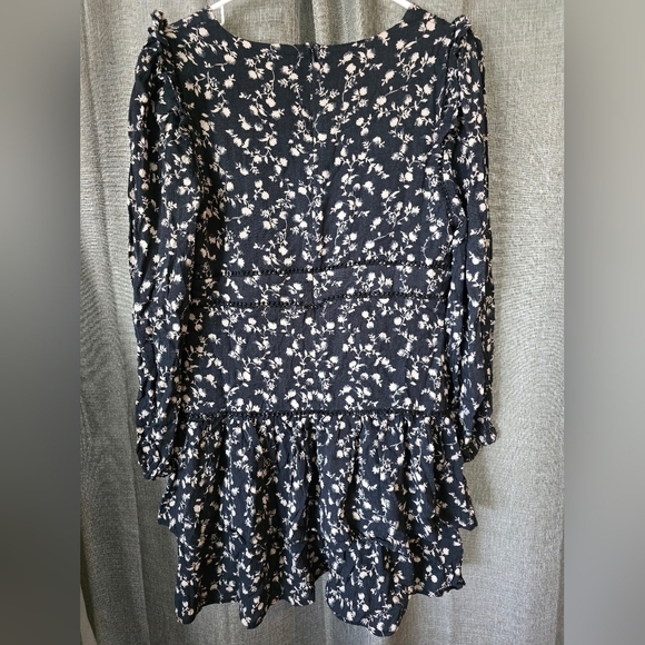 Whiteroom Cactus Black Dixie Floral Ruffle Mini Dress Long Sleeve Size Large - Picture 3 of 5